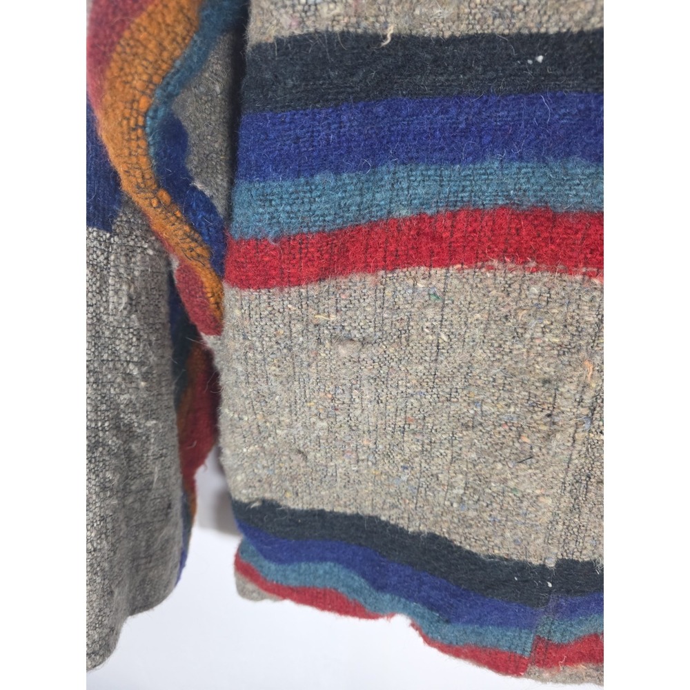 Vintage Wool-Feel Cardigan XL Tan Rainbow Stripe Wood Buttons Grandpa READ - Picture 8 of 13